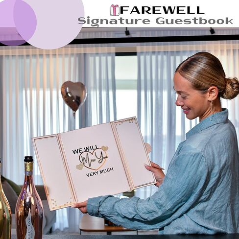 كتاب الضيوف لديكورات حفلات الوداع باللون الذهبي الوردي مقاس 45.72 سم × 30.48 سم للنساء - بطاقة هدايا فريدة من نوعها للوداع والذهاب بعيدًا لزملاء العمل - سنفتقدك، هدايا ديكورات حفلات التقاعد للزملاء in Kuwait