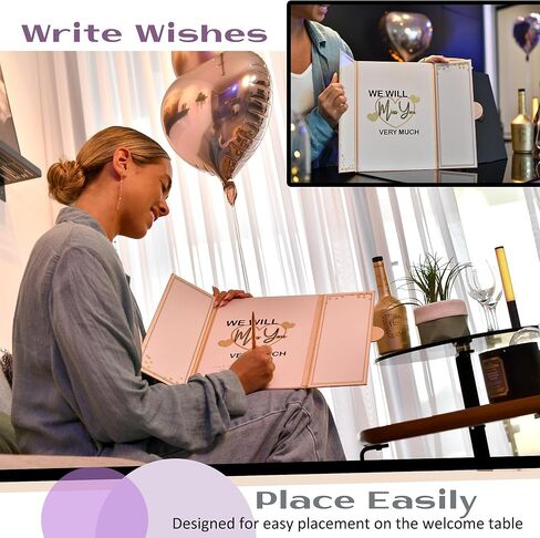كتاب الضيوف لديكورات حفلات الوداع باللون الذهبي الوردي مقاس 45.72 سم × 30.48 سم للنساء - بطاقة هدايا فريدة من نوعها للوداع والذهاب بعيدًا لزملاء العمل - سنفتقدك، هدايا ديكورات حفلات التقاعد للزملاء in Kuwait