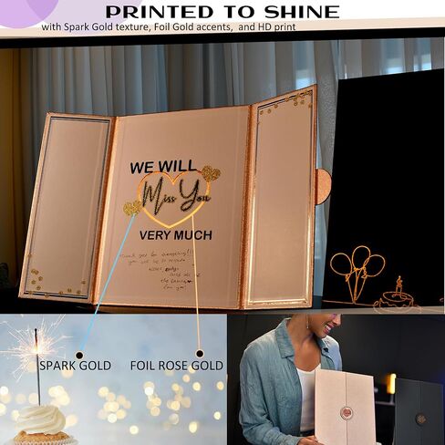كتاب الضيوف لديكورات حفلات الوداع باللون الذهبي الوردي مقاس 45.72 سم × 30.48 سم للنساء - بطاقة هدايا فريدة من نوعها للوداع والذهاب بعيدًا لزملاء العمل - سنفتقدك، هدايا ديكورات حفلات التقاعد للزملاء in Kuwait