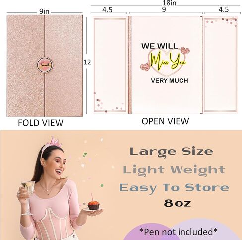 كتاب الضيوف لديكورات حفلات الوداع باللون الذهبي الوردي مقاس 45.72 سم × 30.48 سم للنساء - بطاقة هدايا فريدة من نوعها للوداع والذهاب بعيدًا لزملاء العمل - سنفتقدك، هدايا ديكورات حفلات التقاعد للزملاء in Kuwait