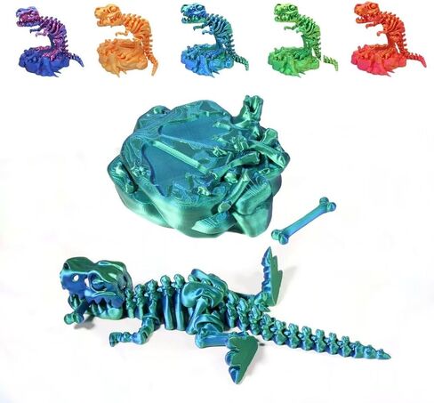 3D Printed Dinosaur Bones, Full Articulated T-Rex with Base, Excavate Prehistoric Fossils, Dinosaur Toys, Adults Fidget Toys for Autism/ADHD, Educational Toys, Desk Decor Gifts (Blue-Green) in Saudi Arabia