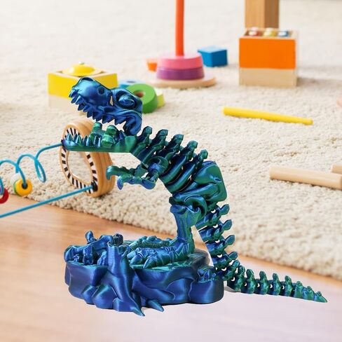 3D Printed Dinosaur Bones, Full Articulated T-Rex with Base, Excavate Prehistoric Fossils, Dinosaur Toys, Adults Fidget Toys for Autism/ADHD, Educational Toys, Desk Decor Gifts (Blue-Green) in Saudi Arabia