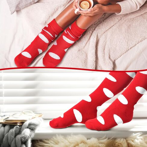 4 أزواج من جوارب الهالوين المنقطة من Jeyiour، جوارب للعطلات فوق الساق، جوارب ضغط مبتكرة للنساء، أحمر in Kuwait