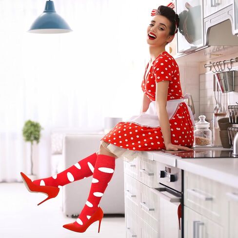 4 أزواج من جوارب الهالوين المنقطة من Jeyiour، جوارب للعطلات فوق الساق، جوارب ضغط مبتكرة للنساء، أحمر in Kuwait