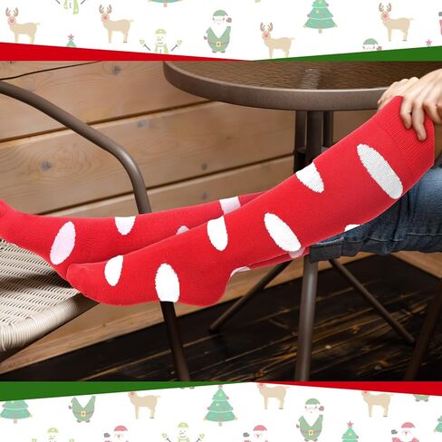 4 أزواج من جوارب الهالوين المنقطة من Jeyiour، جوارب للعطلات فوق الساق، جوارب ضغط مبتكرة للنساء، أحمر in Kuwait