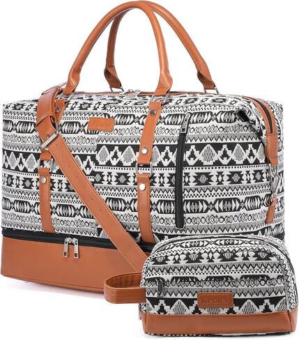 Realer Travel Duffel Bag for Women, Canvas Weekender Bag with Toiletry Bag, Large Carry on Overnight Bag with Shoe Compartment, Mommy Hospital Bags for Labor and Delivery in Saudi Arabia