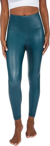 90 Degree By Reflex Super High Waist High Shine Faux Leather Fleece Lined Elastic Free Ankle Leggings in Saudi Arabia