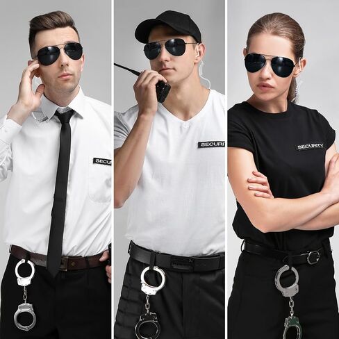 قطعتان من زي حارس الأمن للعبة التنكرية - إكسسوارات أزياء التجسس وسماعات الأذن والنظارات الشمسية - زي الخدمة السرية للرجال باللون الأسود من إكسسوارات أزياء FBI MIB in Saudi Arabia