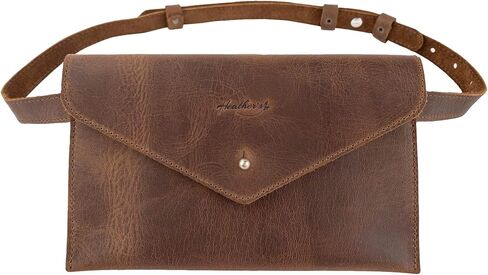 Heather's, Fanny Pack Handmade from Full Grain Leather - Envelope Style Waist Pouch, Purse, Phone Holder Cable Case, Easy Travel for Nomads :: Bourbon Brown in Kuwait