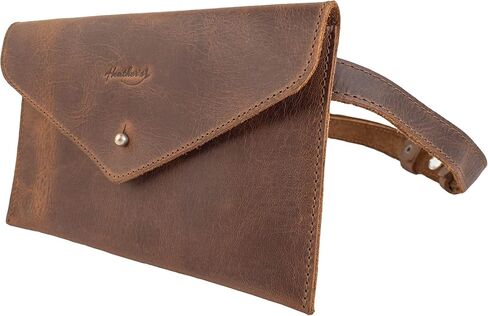 Heather's, Fanny Pack Handmade from Full Grain Leather - Envelope Style Waist Pouch, Purse, Phone Holder Cable Case, Easy Travel for Nomads :: Bourbon Brown in Kuwait