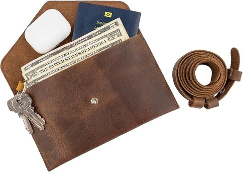 Heather's, Fanny Pack Handmade from Full Grain Leather - Envelope Style Waist Pouch, Purse, Phone Holder Cable Case, Easy Travel for Nomads :: Bourbon Brown in Kuwait