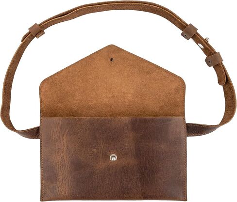 Heather's, Fanny Pack Handmade from Full Grain Leather - Envelope Style Waist Pouch, Purse, Phone Holder Cable Case, Easy Travel for Nomads :: Bourbon Brown in Kuwait