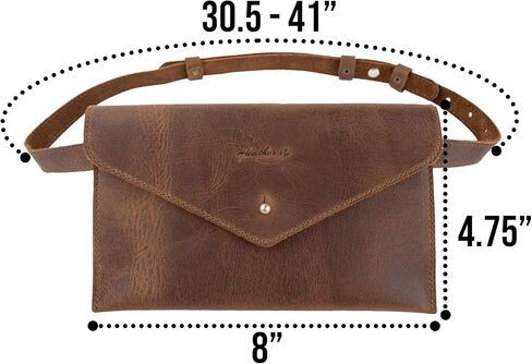Heather's, Fanny Pack Handmade from Full Grain Leather - Envelope Style Waist Pouch, Purse, Phone Holder Cable Case, Easy Travel for Nomads :: Bourbon Brown in Kuwait