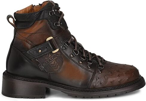 Cuadra Men's Bootie in Genuine Ostrich Leather Brown with Zipper and Laces 4J08A3 in Saudi Arabia