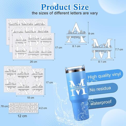 Janlaugh 10 Sheets UV DTF Cup Wrap Transfer Name Stickers Personalized Letter Stickers Split Monogram Stickers Waterproof Decals for DIY Car Piggy Bank Tumbler Cups, White in Kuwait