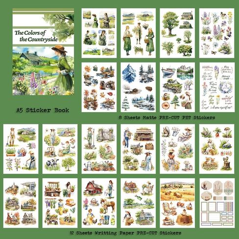 Dwpetzo Lady and Pet Journaling Sticker Book, 20 Sheets Pe-Cut PET, Washi, and Craft Paper Stickers for Junk Journal Supplies, Cozy Life Collage Materials for Adults, Scrapbooking in Saudi Arabia