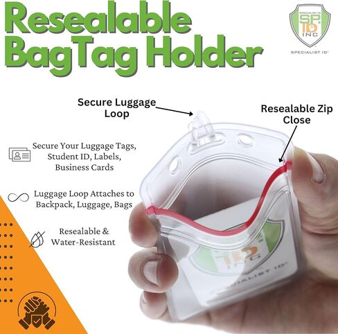 25 Pack - RESEALABLE Clear Plastic Luggage Identification Tags with Loops Included - Business Card or Photo Insert Bag Tags - Great for Travel and Student ID’s by Specialist ID in Saudi Arabia