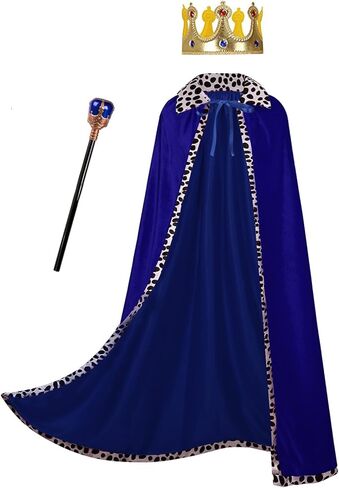 TOONRAIN King Costume Cape for Men Adult Women Prince Royal Robe Outfit Cloak Velvet Medieval Queen with Crown Scepter 3 Pcs in Saudi Arabia
