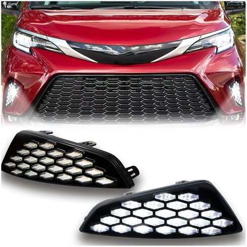 Switchback White/Amber/Blue DRL LED Front Fog Lamp Daytime Running Light Sequential Flash Turn Signal Feature Compatible with Toyota Sienna XSE 2021 2022 accessories (Front Fog Light) in Kuwait