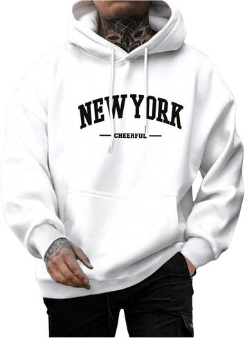 SweatyRocks Men's Casual Hooded Sweatshirt Letter Print Long Sleeve Drop Shoulder Pullover Tops in Saudi Arabia