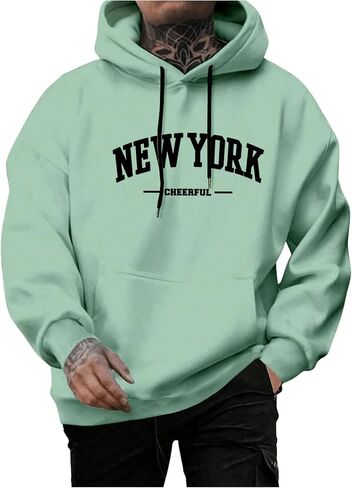 SweatyRocks Men's Casual Hooded Sweatshirt Letter Print Long Sleeve Drop Shoulder Pullover Tops in Saudi Arabia