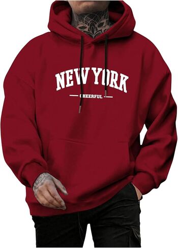 SweatyRocks Men's Casual Hooded Sweatshirt Letter Print Long Sleeve Drop Shoulder Pullover Tops in Saudi Arabia