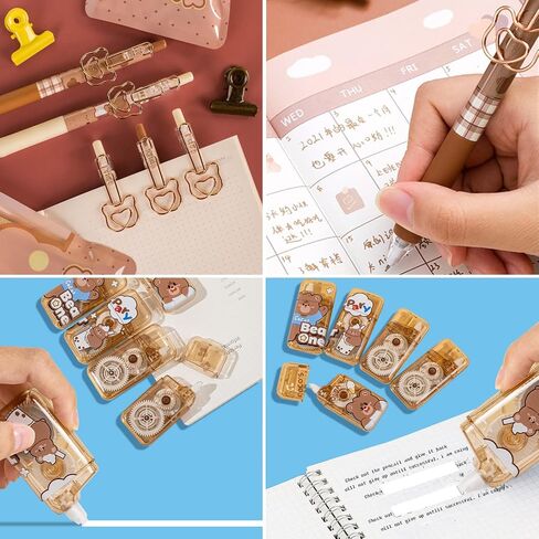 مجموعة علبة أقلام Kawaii Bear، 18 قطعة، بما في ذلك حقيبة أقلام شفافة كبيرة وأقلام هلامية لطيفة وعبوات وشريط أبيض in Kuwait