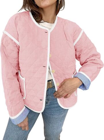 Tankaneo Womens Quilted Jackets Lightweight Packable Puffer Coat Collarless Button Down Winter Outerwear in Saudi Arabia