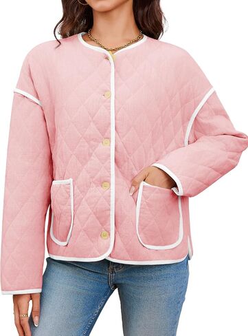 Tankaneo Womens Quilted Jackets Lightweight Packable Puffer Coat Collarless Button Down Winter Outerwear in Saudi Arabia