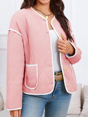 Tankaneo Womens Quilted Jackets Lightweight Packable Puffer Coat Collarless Button Down Winter Outerwear in Saudi Arabia