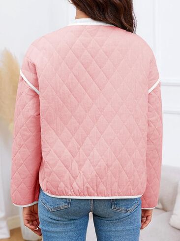 Tankaneo Womens Quilted Jackets Lightweight Packable Puffer Coat Collarless Button Down Winter Outerwear in Saudi Arabia