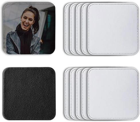 10 Pcs Leather Sublimation Coasters Blanks Bulk with Sewn Edge, 4x4 Inch Thin Sublimation Blank Cup Mat Heat Transfer Press DIY Crafts (Round (10 pcs 4x4 Inch)) in Kuwait