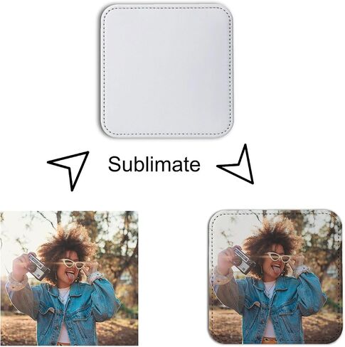 10 Pcs Leather Sublimation Coasters Blanks Bulk with Sewn Edge, 4x4 Inch Thin Sublimation Blank Cup Mat Heat Transfer Press DIY Crafts (Round (10 pcs 4x4 Inch)) in Kuwait