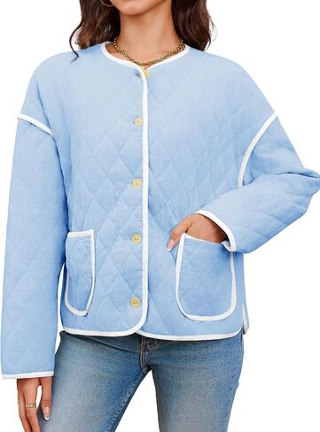 Tankaneo Womens Quilted Jackets Lightweight Packable Puffer Coat Collarless Button Down Winter Outerwear in Saudi Arabia