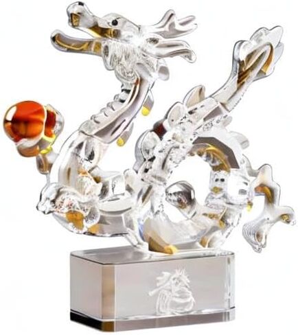 Crystal Dragon Loong Realistic Animal Art Figurine Collection Table top Ornament Statue Home Decor (Gold) in Kuwait