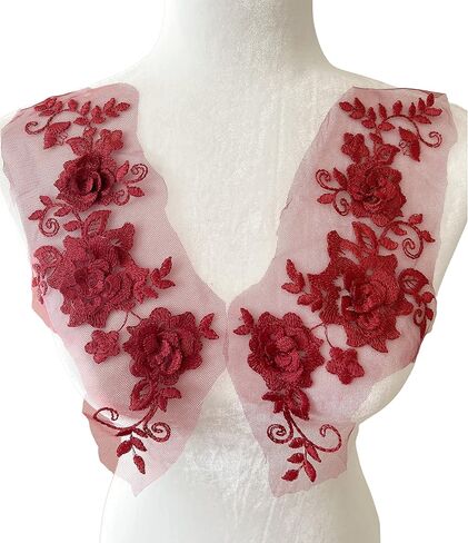 PEPPERLONELY 1 Pair Lace Big 3D Flower Wedding Dress Patch Embroidered Sew On Applique Lace Trim, 28 x 13cm, Dusty Rose in Kuwait