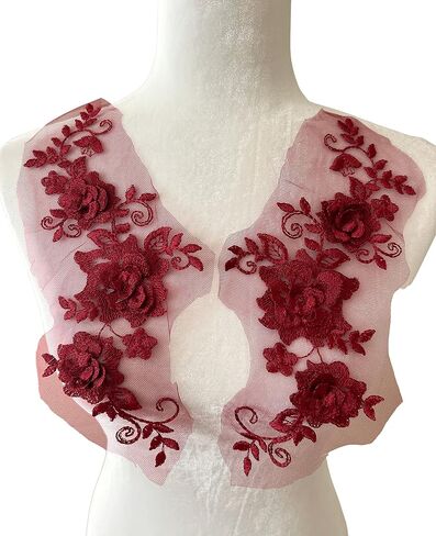 PEPPERLONELY 1 Pair Lace Big 3D Flower Wedding Dress Patch Embroidered Sew On Applique Lace Trim, 28 x 13cm, Dusty Rose in Kuwait