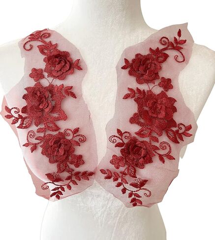 PEPPERLONELY 1 Pair Lace Big 3D Flower Wedding Dress Patch Embroidered Sew On Applique Lace Trim, 28 x 13cm, Dusty Rose in Kuwait