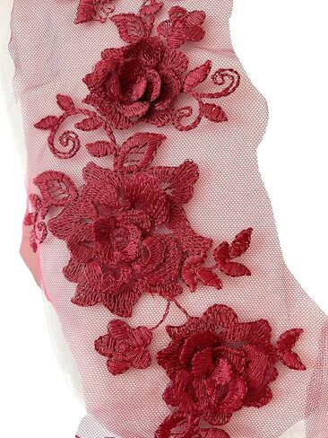 PEPPERLONELY 1 Pair Lace Big 3D Flower Wedding Dress Patch Embroidered Sew On Applique Lace Trim, 28 x 13cm, Dusty Rose in Kuwait