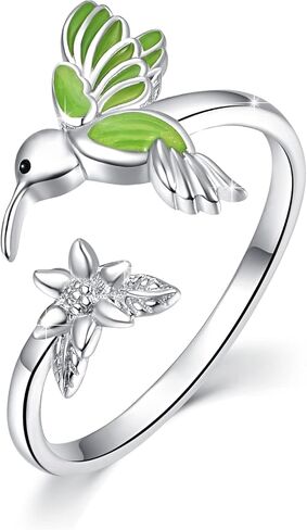 Cuoka 925 Sterling Silver Hummingbird Rings, Hypoallergenic Dripping Oil Hummingbird and Flower Ring Jewelry Mother Day present for Mom Girlfriend with Box in Kuwait