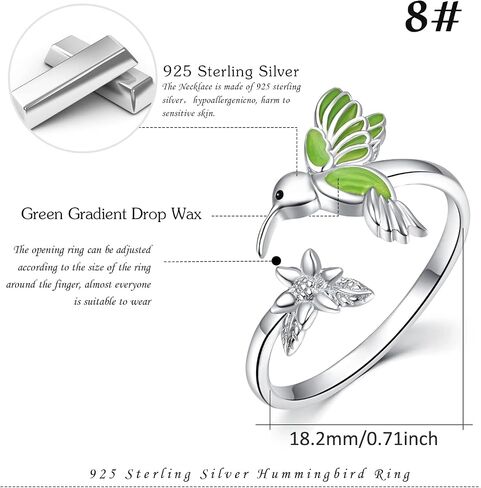 Cuoka 925 Sterling Silver Hummingbird Rings, Hypoallergenic Dripping Oil Hummingbird and Flower Ring Jewelry Mother Day present for Mom Girlfriend with Box in Kuwait