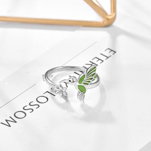Cuoka 925 Sterling Silver Hummingbird Rings, Hypoallergenic Dripping Oil Hummingbird and Flower Ring Jewelry Mother Day present for Mom Girlfriend with Box in Kuwait