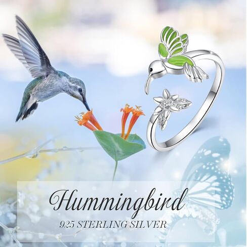 Cuoka 925 Sterling Silver Hummingbird Rings, Hypoallergenic Dripping Oil Hummingbird and Flower Ring Jewelry Mother Day present for Mom Girlfriend with Box in Kuwait