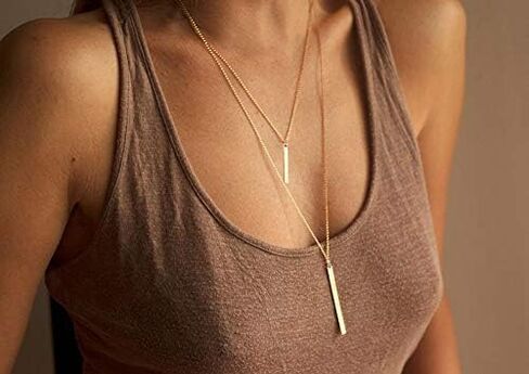Silver Gold Y Shape Necklace Lariat Necklace for Women Bar Necklace Bar Jewelry for Wife Gift (coin bar -gold) in Saudi Arabia