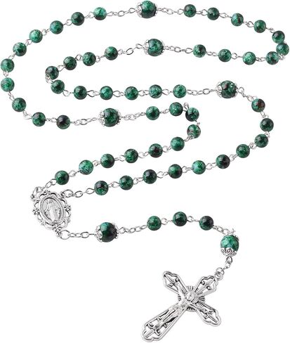 قلادة مسبحة كاثوليكية من الخرز الزجاجي مقاس 6 مم مع ميدالية مريم العذراء وصليب in Kuwait