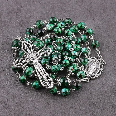 قلادة مسبحة كاثوليكية من الخرز الزجاجي مقاس 6 مم مع ميدالية مريم العذراء وصليب in Kuwait