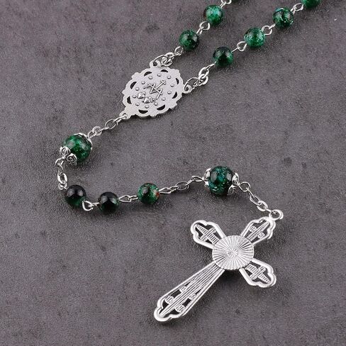 قلادة مسبحة كاثوليكية من الخرز الزجاجي مقاس 6 مم مع ميدالية مريم العذراء وصليب in Kuwait