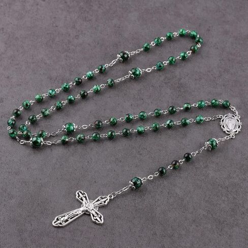 قلادة مسبحة كاثوليكية من الخرز الزجاجي مقاس 6 مم مع ميدالية مريم العذراء وصليب in Kuwait