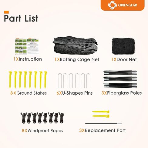 oriengear 30ft أقفاص البيسبول الضرب للفناء الخلفي، معدات تدريب البيسبول المعاوضة لممارسة الضرب والنصب، شبكات البيسبول البيسبول البيسبول للضرب مع الإطار والشبكة in Saudi Arabia