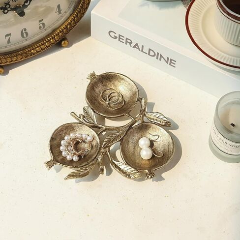 طبق مجوهرات حامل خاتم عتيق من NIKKY HOME، حلية على شكل رمان، صينية معدنية مزخرفة، هدايا عيد ميلاد أنيقة للنساء والفتيات، ذهبي in Kuwait